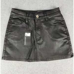NWT Apperloth A Skirt Women's S Black‎ Coated Mini Edgy Faux Leather Look Sleek